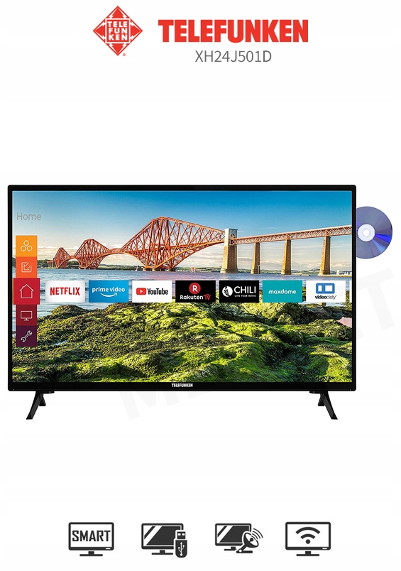SMART TV Z DVD TELEFUNKEN XH24J501 24'' WiFi USB Model 8054563950144
