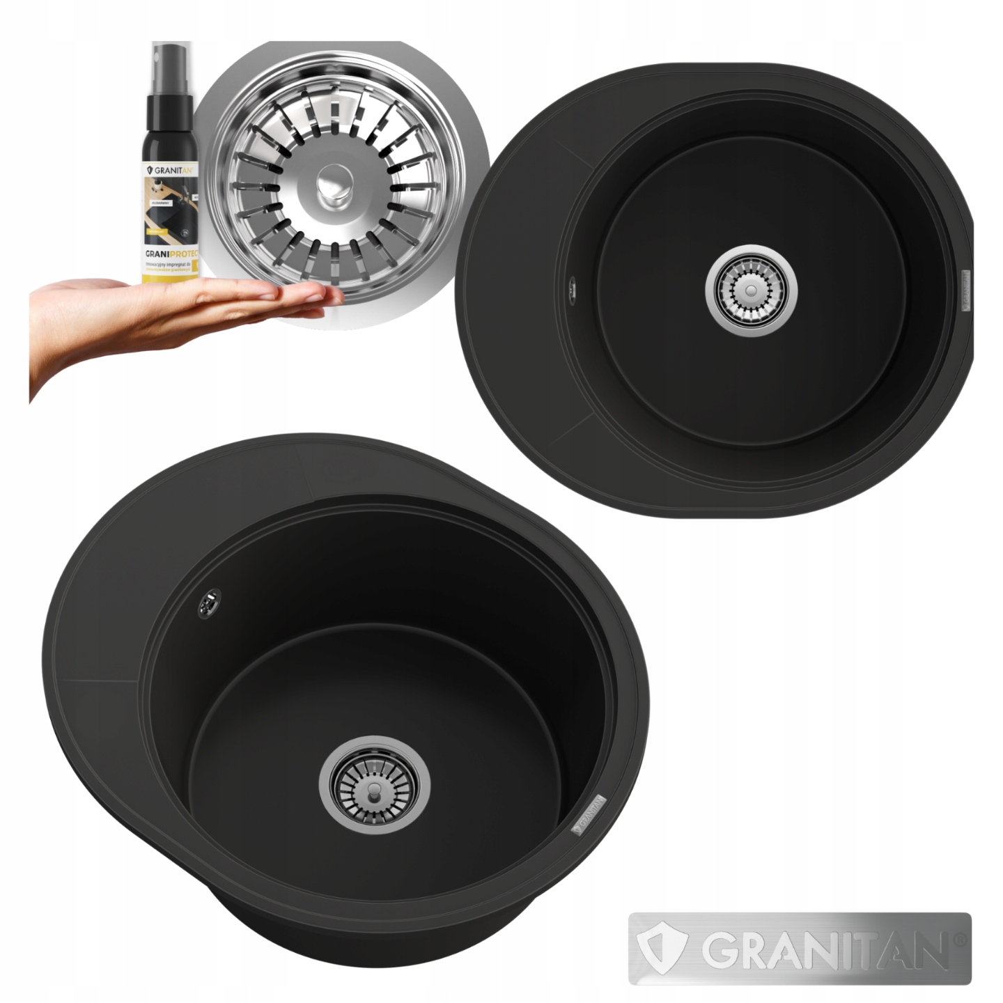 Dřez Kuchyňský Kulatý Jednokomorový Odkapávač Sifon Chrom Ramis