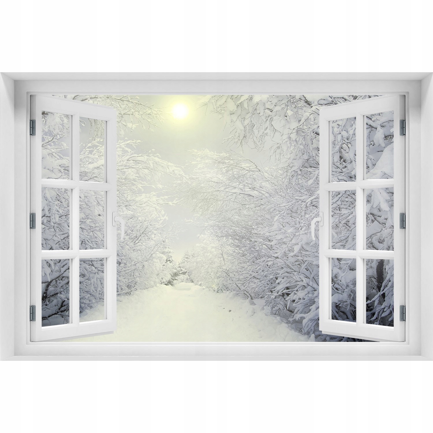 

3D Okno Naklejka na ścianę Piękny las zimą 150x100