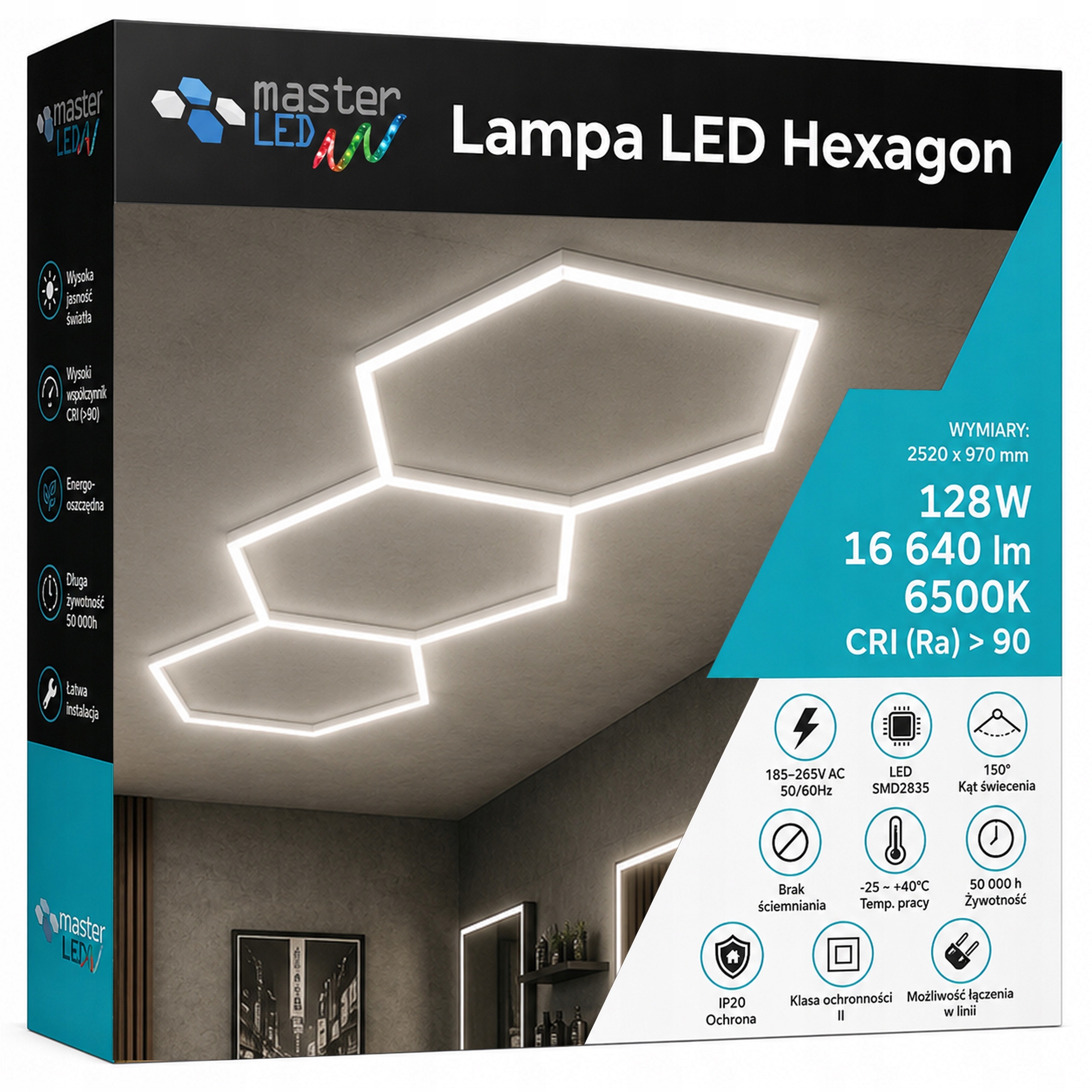 Hexagon Led lampa 252x97 cm dílenská 128W Hexagon Osvětlení do garáže