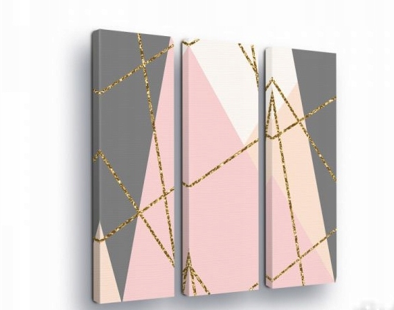 Obraz 90x100 Geometrie abstrakce triptych moderní minimalismus zlato růžová