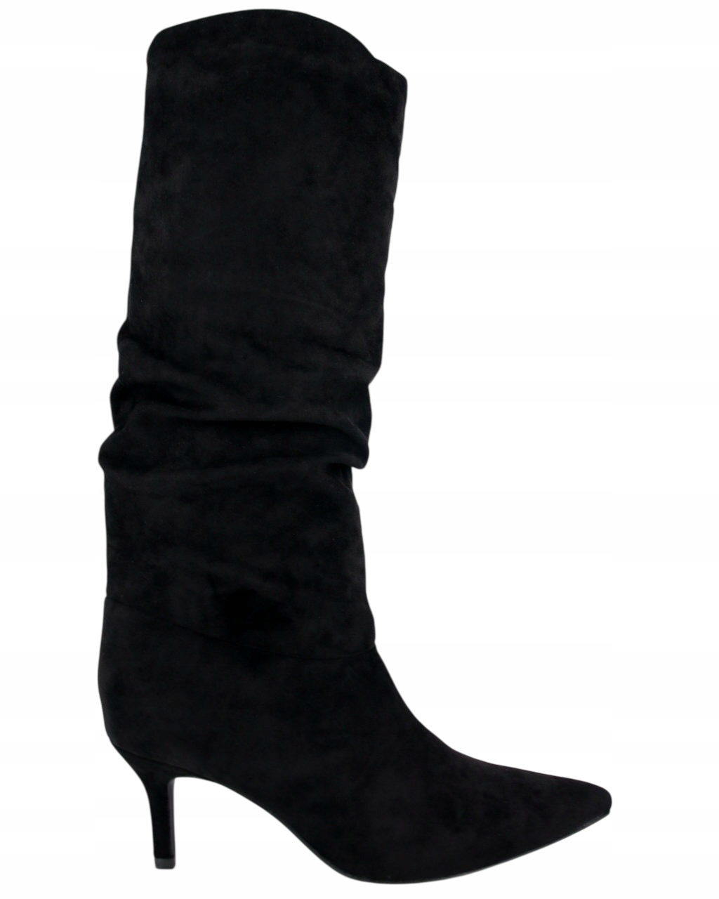 Kozačky Černé Semišové Špice Na Podpatku 7 CM Jarní Pohodlné 41