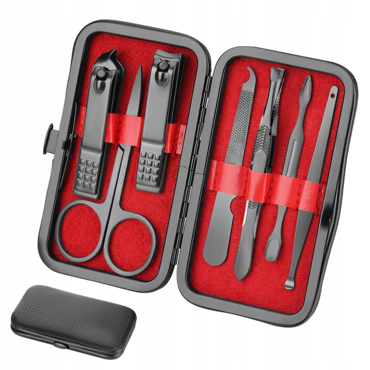 Sada na manikúru, pedikúru, černé pouzdro, 7 nástrojů