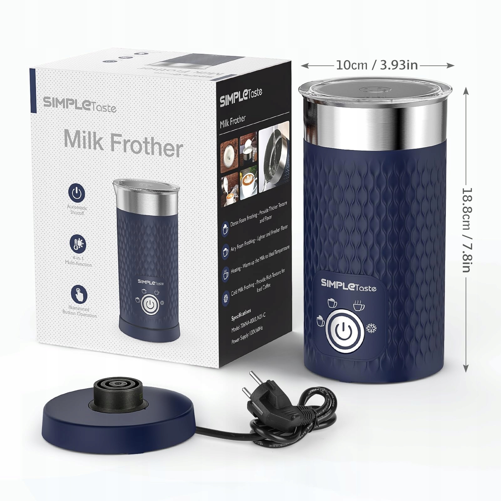 SIMPLETASTE 4-in-1 Electric Milk Frother for Latte, Cappuccino, Macchiato — miniatura 7