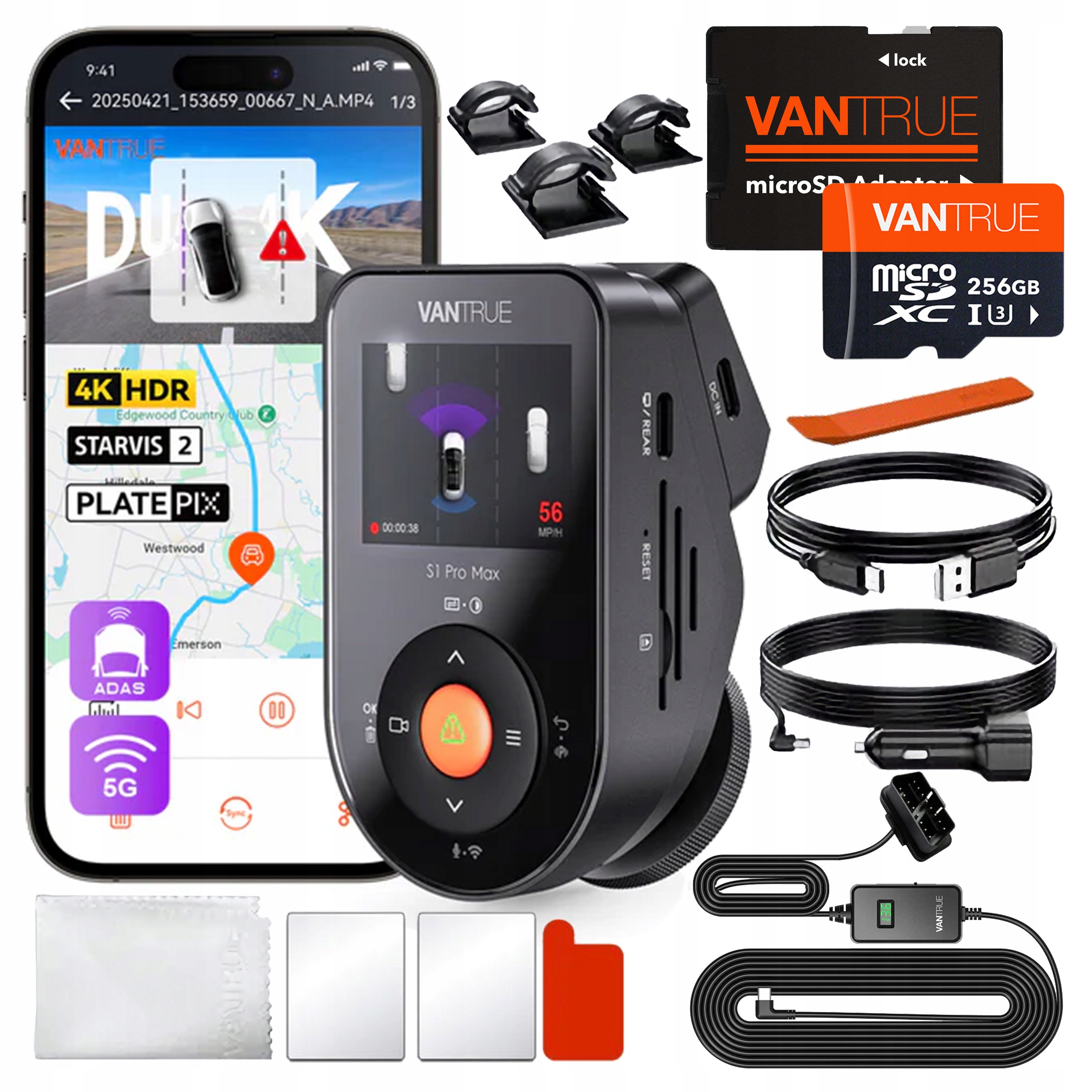 KAMERA WIDEOREJESTRATOR VANTRUE S1 PRO MAX 4K 1CH | PARKING ACC OBD2 +256GB