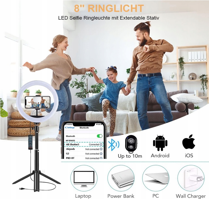 LAMPA PIERŚCIENIOWA LED RING MAKIJAŻ STATYW SELFIE Zestaw Pilot Przyciemia Stan opakowania oryginalne