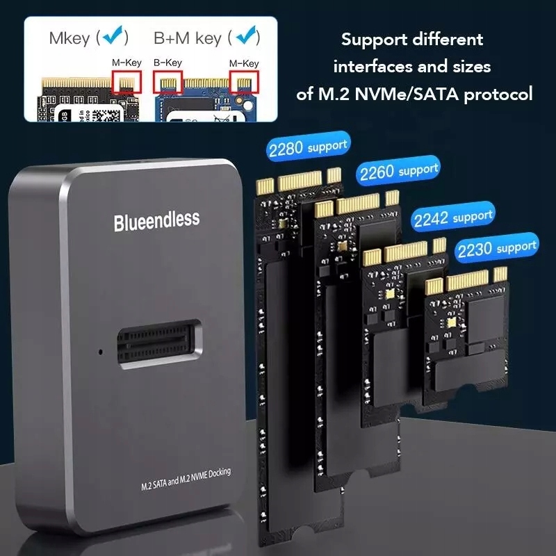 STACJA DOKUJĄCA ADAPTER PRZEJŚCIÓWKA KONWERTER M.2 NVMe SSD NGFF SATA USB C Interfejs dysku twardego M.2