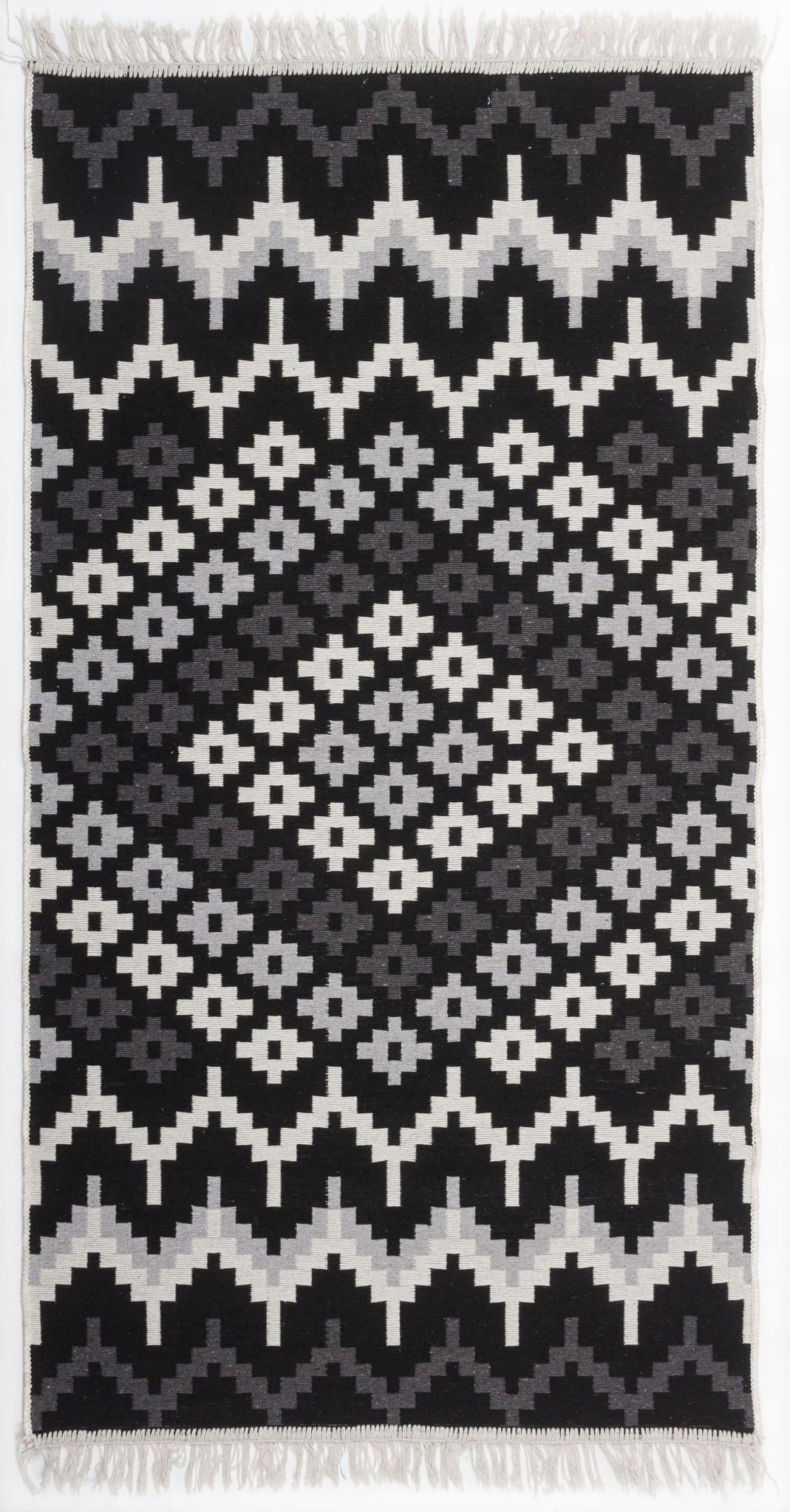 Dywan Kilim Gold z Frędzlami Etno Biało-Czarny 80x150