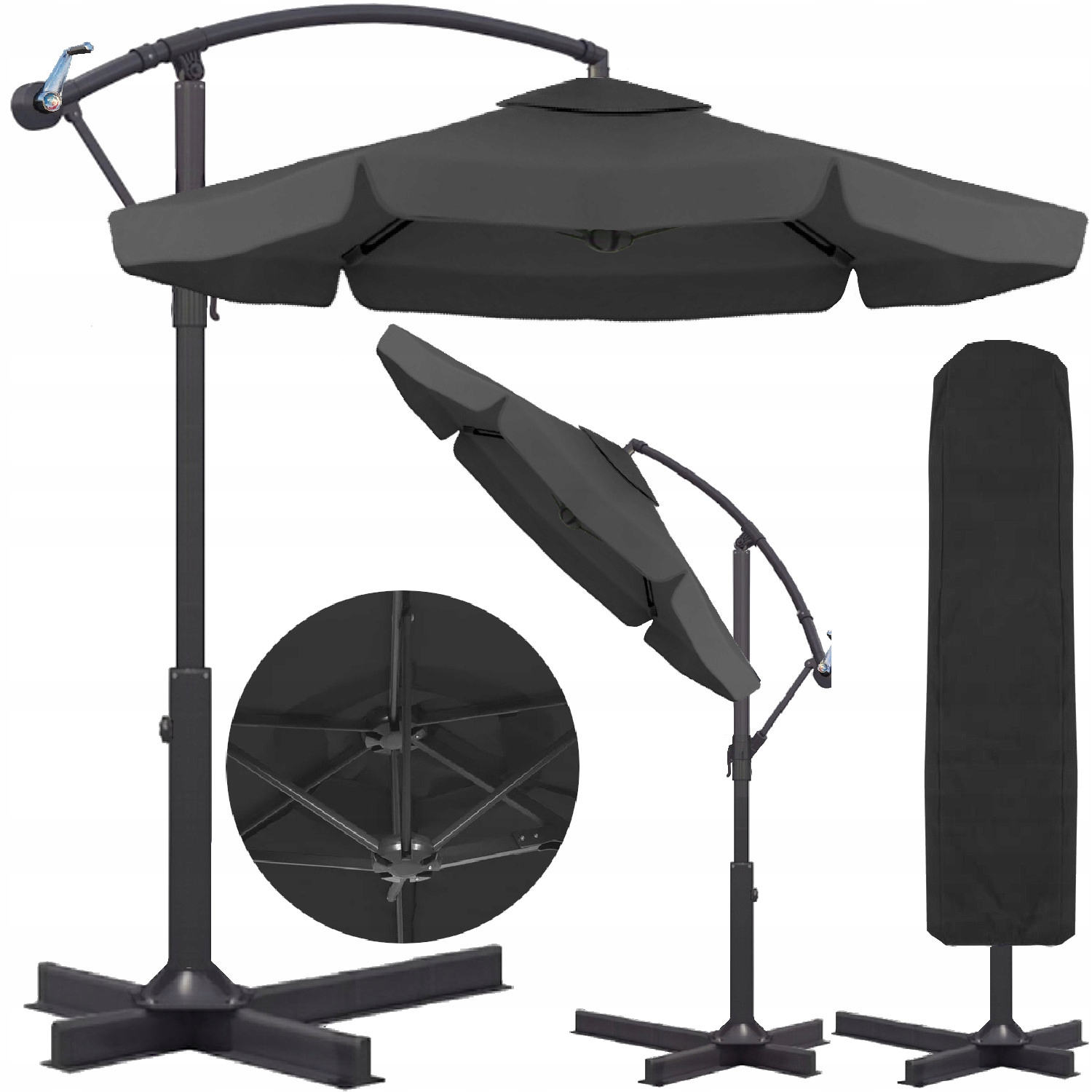 Parasol ogrodowy Duży Składany Solidny z Wysięgnikiem i Falbaną Pokrowiec