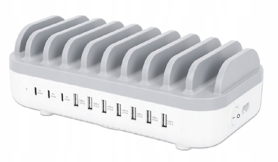 Manhattan 10-Portowa Stacja Ładująca Zasilająca 120W 3x Usb-c Pd 7x Usb-a