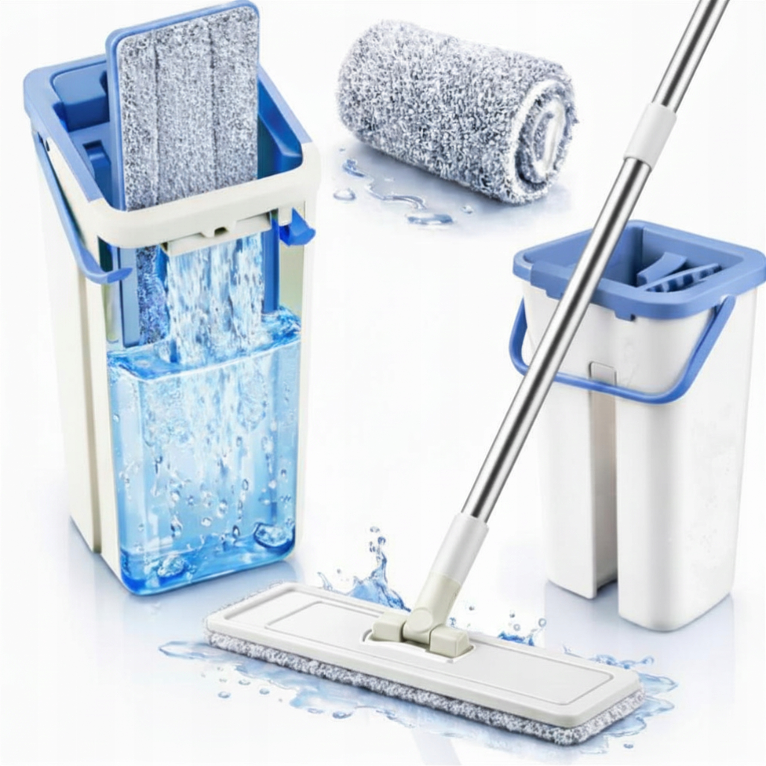 Plochý Dvoukomorový Mop S Kbelíkem – Sada Na Mytí Podlah 2 Náplně