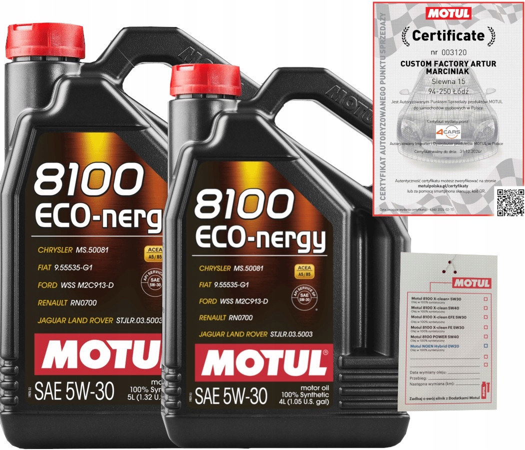 MOTUL 8100 ECO-NERGY 5W30 A5/B5 9L FORD WSS-M2C913-D + ZAWIESZKA