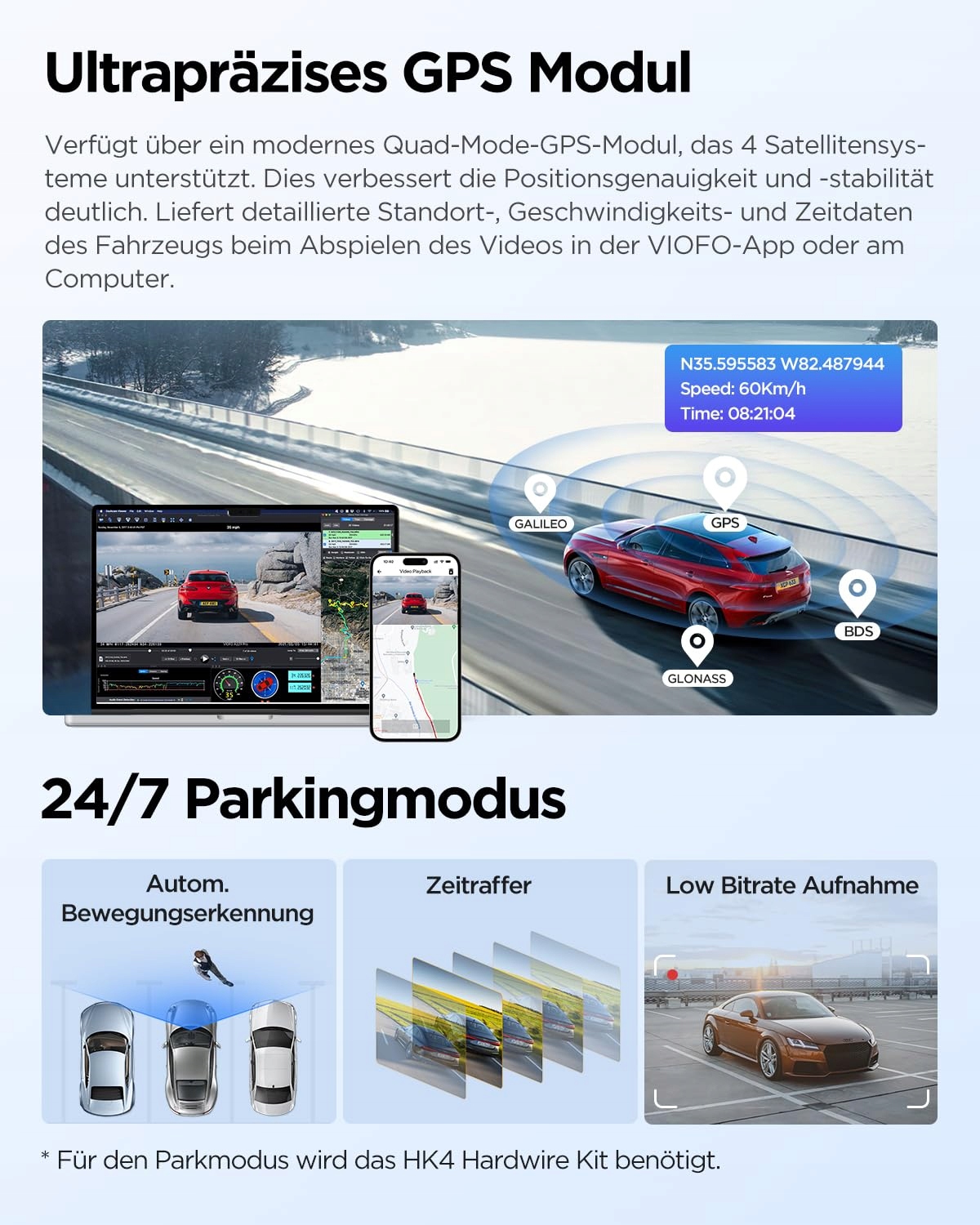 VIOFO A229 Plus 2K Dual Dash Cam Front Rear GPS WiFi Night Vision — miniatura 6