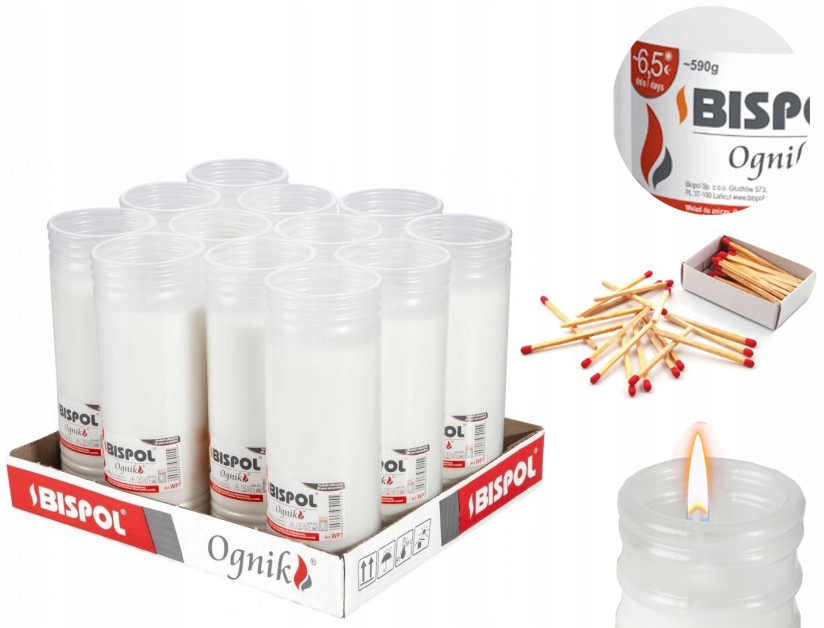 Sada Náplní Do Hřbitovních Svíček 6,5 Denní Parafínová Bispol Ognik WP7 12 ks