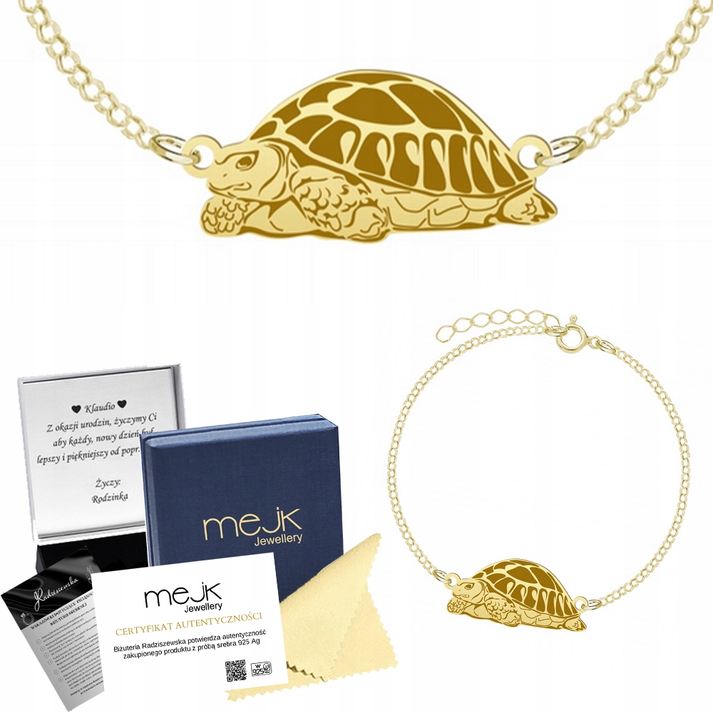 Zlatý náramek s želvou 925 Šperky pro předškolačku Dárek Gravírování