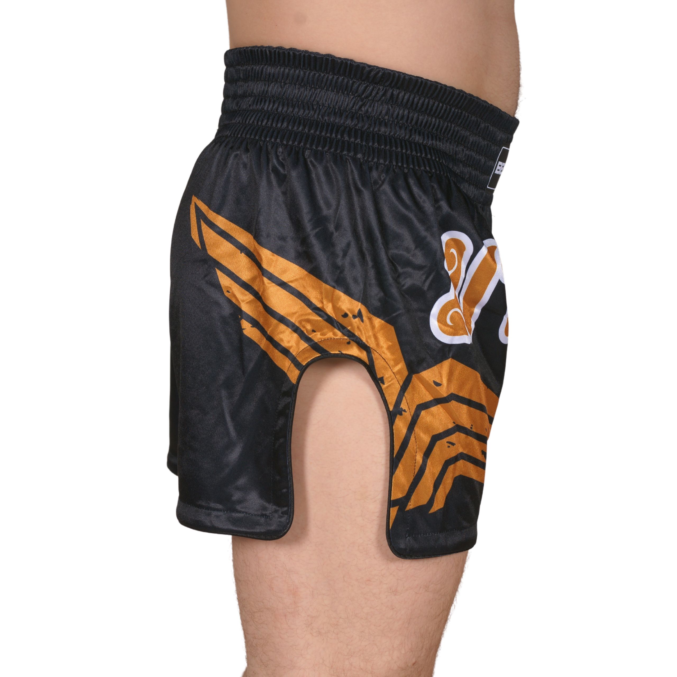 BELTOR KRÓTKIE SPODENKI TRENINGOWE MUAY THAI 02 CZARNO ZŁOTE ROZMIAR XL Rozmiar XL