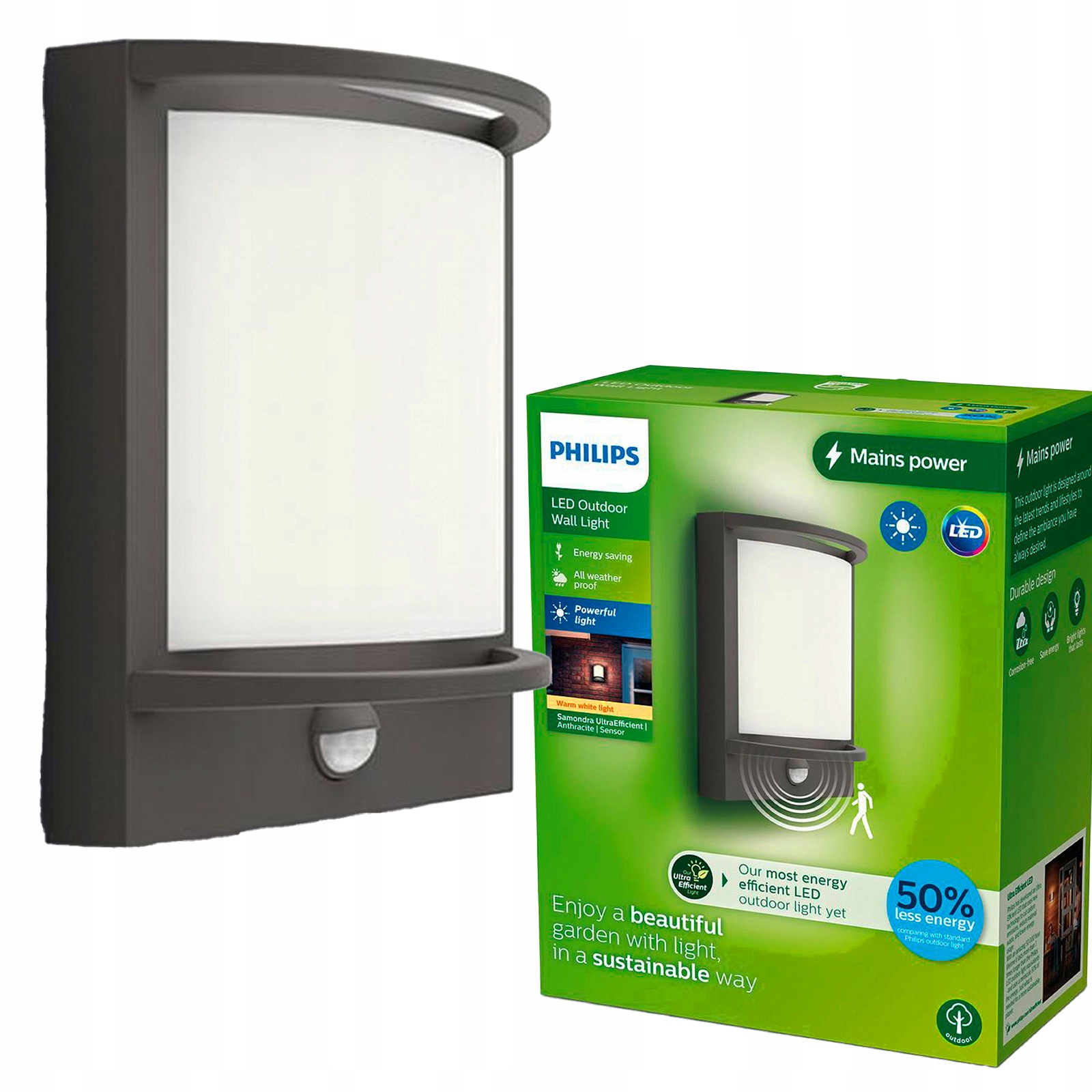 Záhradné Led svietidlo Fasádne nástenné svietidlo Petronia 3,8W Pohybový senzor Philips