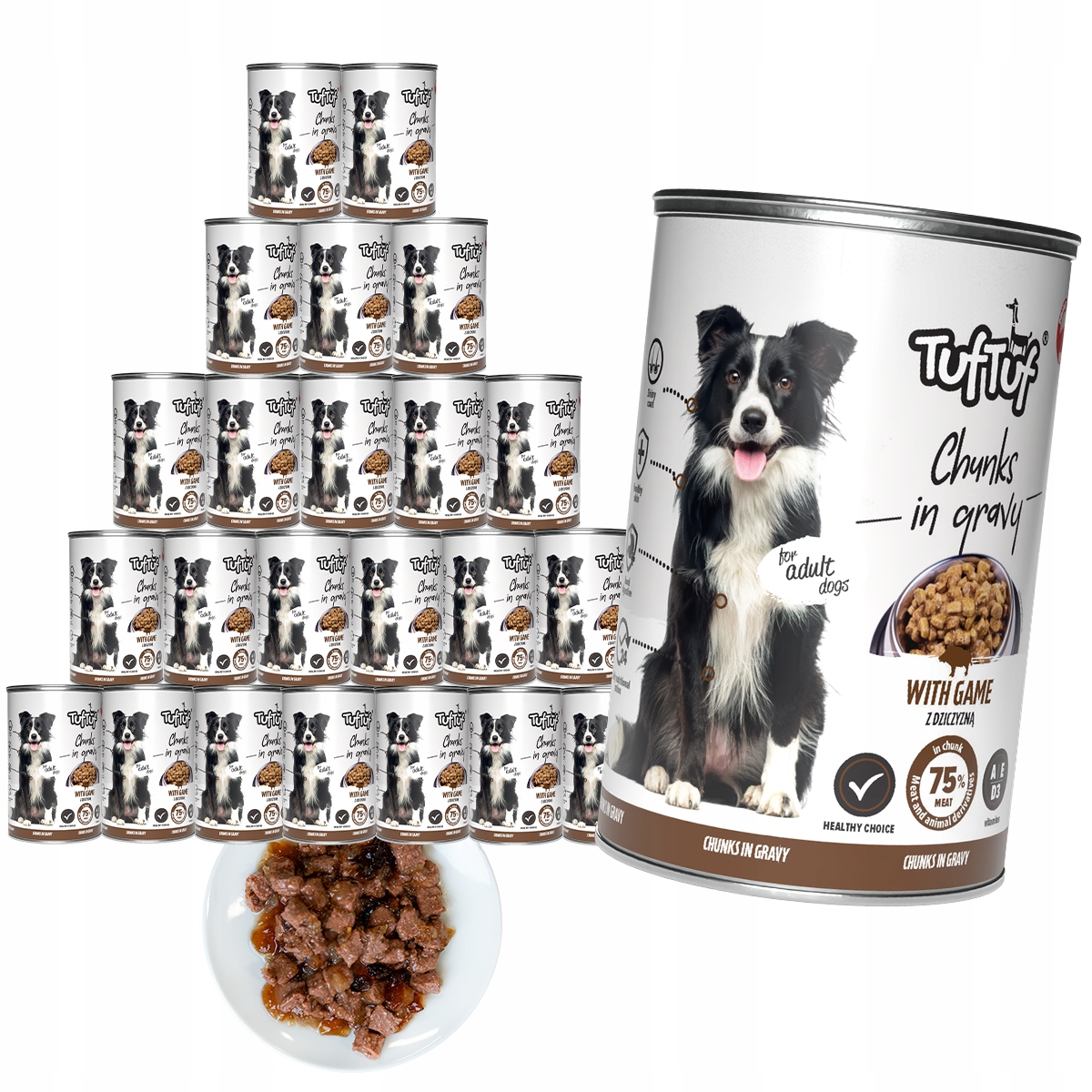 Levně Vlhké Krmivo Pro Psa TufTuf Plechovka s masovými kousky a zvěřinou Set 24x415g