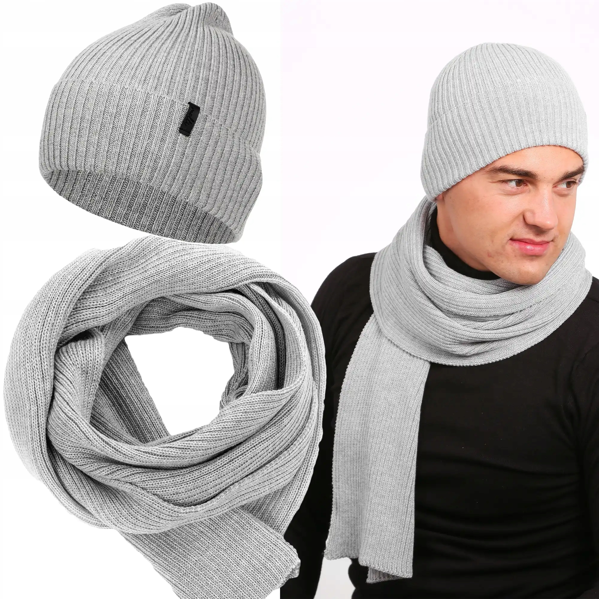 Čepice pánská zimní šála komplet Teplý šátek 100% merino Vlna 55-60