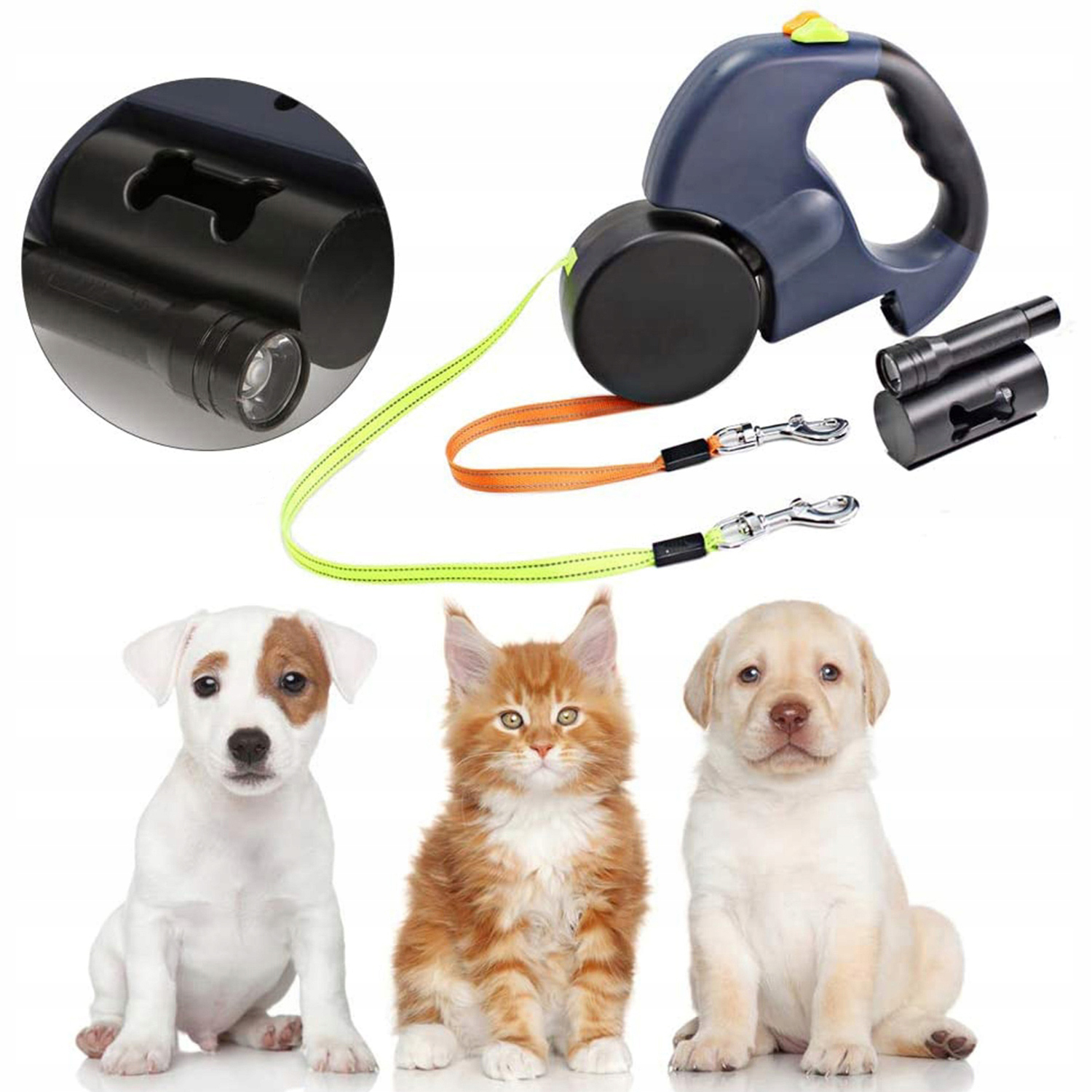 Levně Vodítko Dvojitá Lehká Automatická Pro Psa 3M s Led