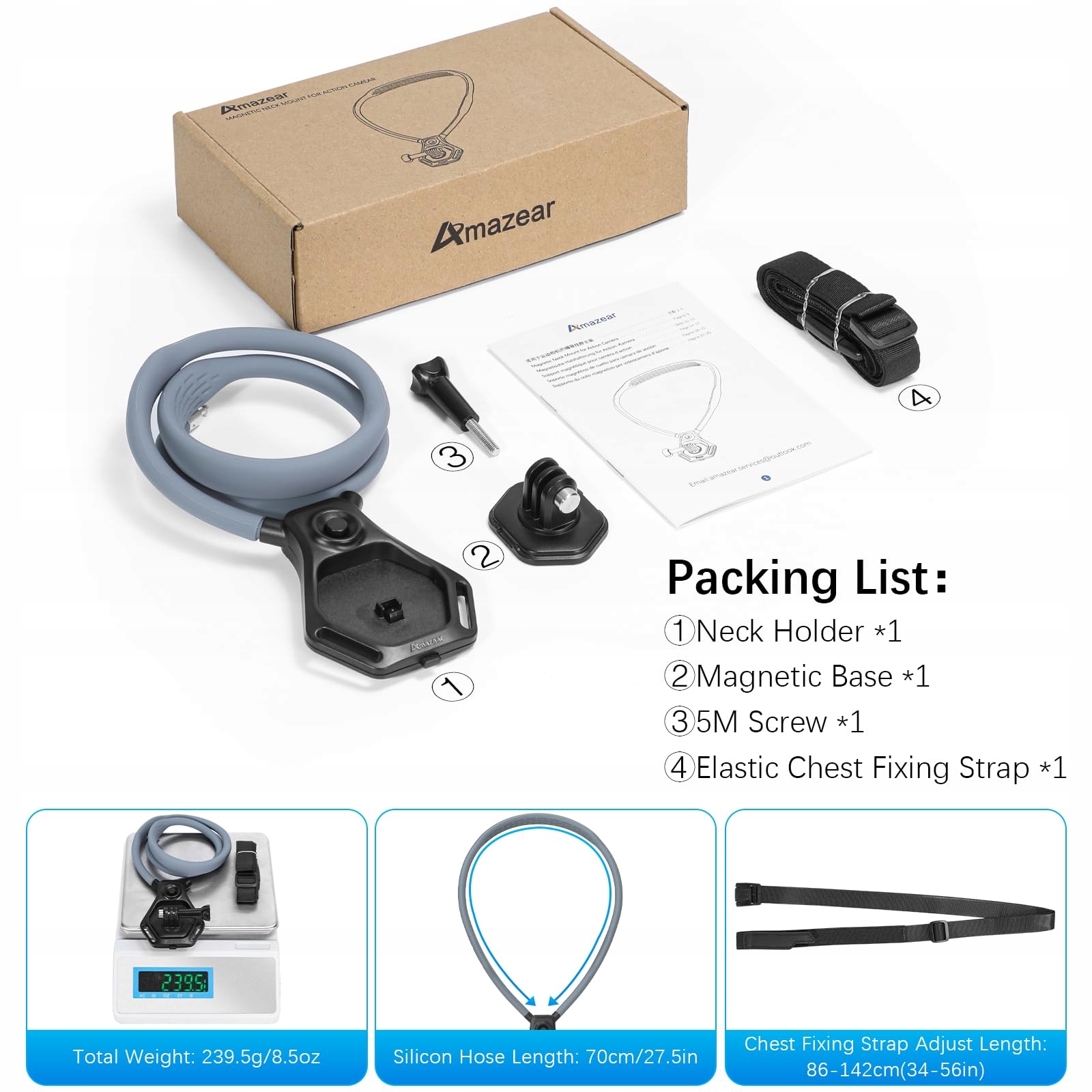 AMAZEAR Uchwyt Na Szyję Do DJI Action GoPro Insta360 Vlog Akcesoria — miniatura 9