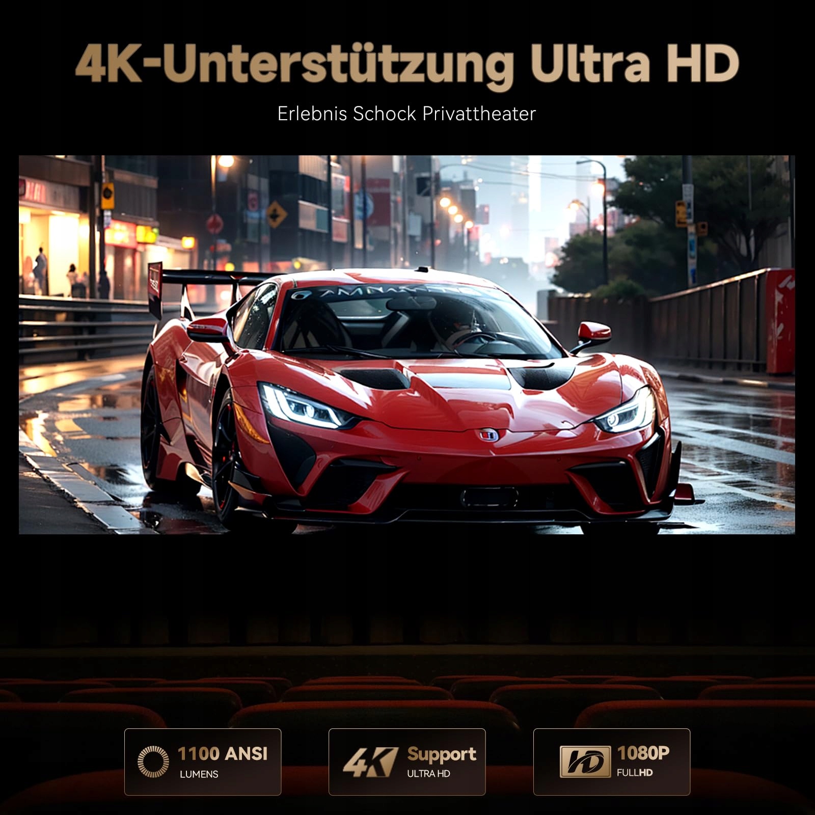 WANBO Projektor 4K 1100 ANSI 1080P Full HD Google TV WiFi Bluetooth — miniatura 3