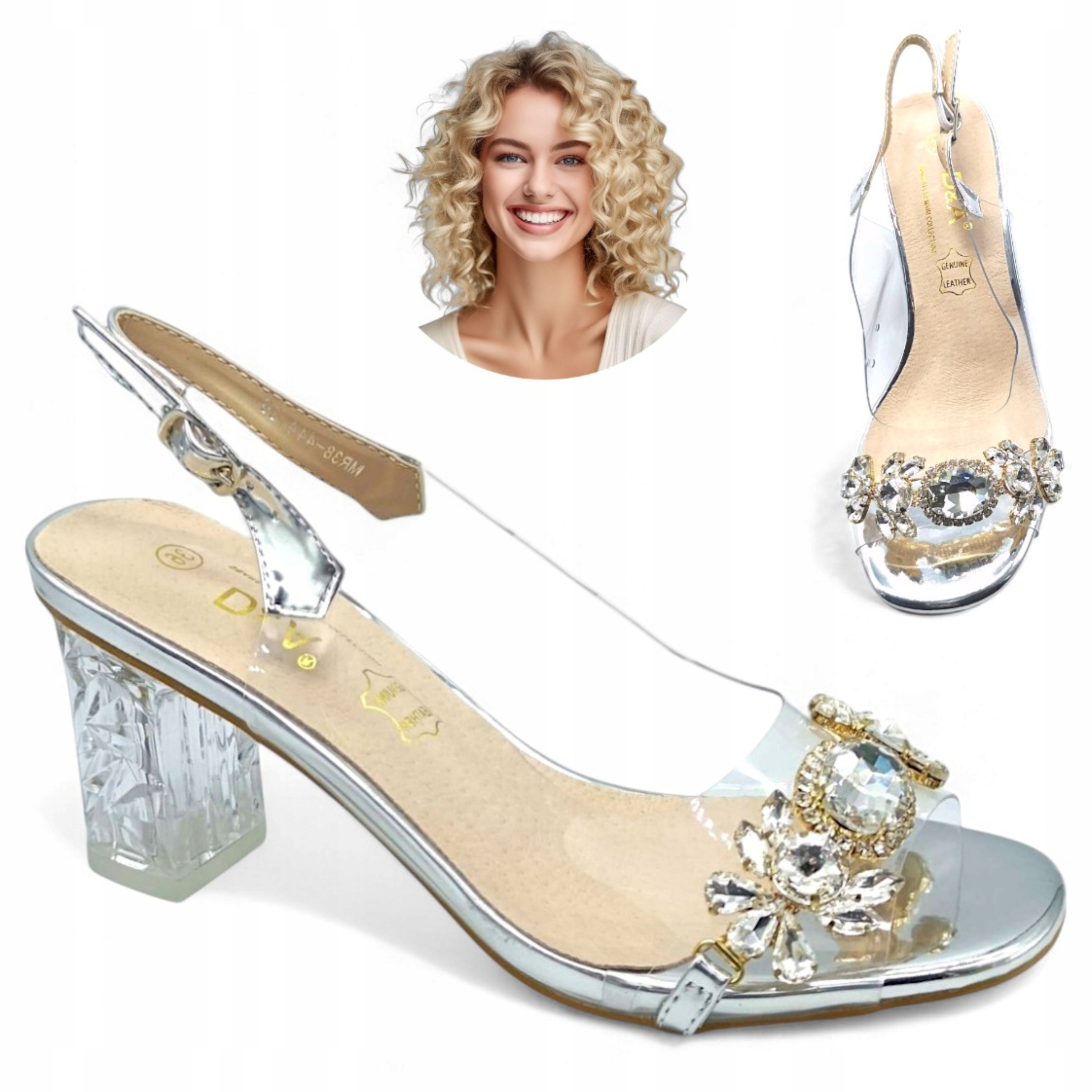 Dámské transparentní sandály 36 Elegantní na podpatku Barski Stříbrné