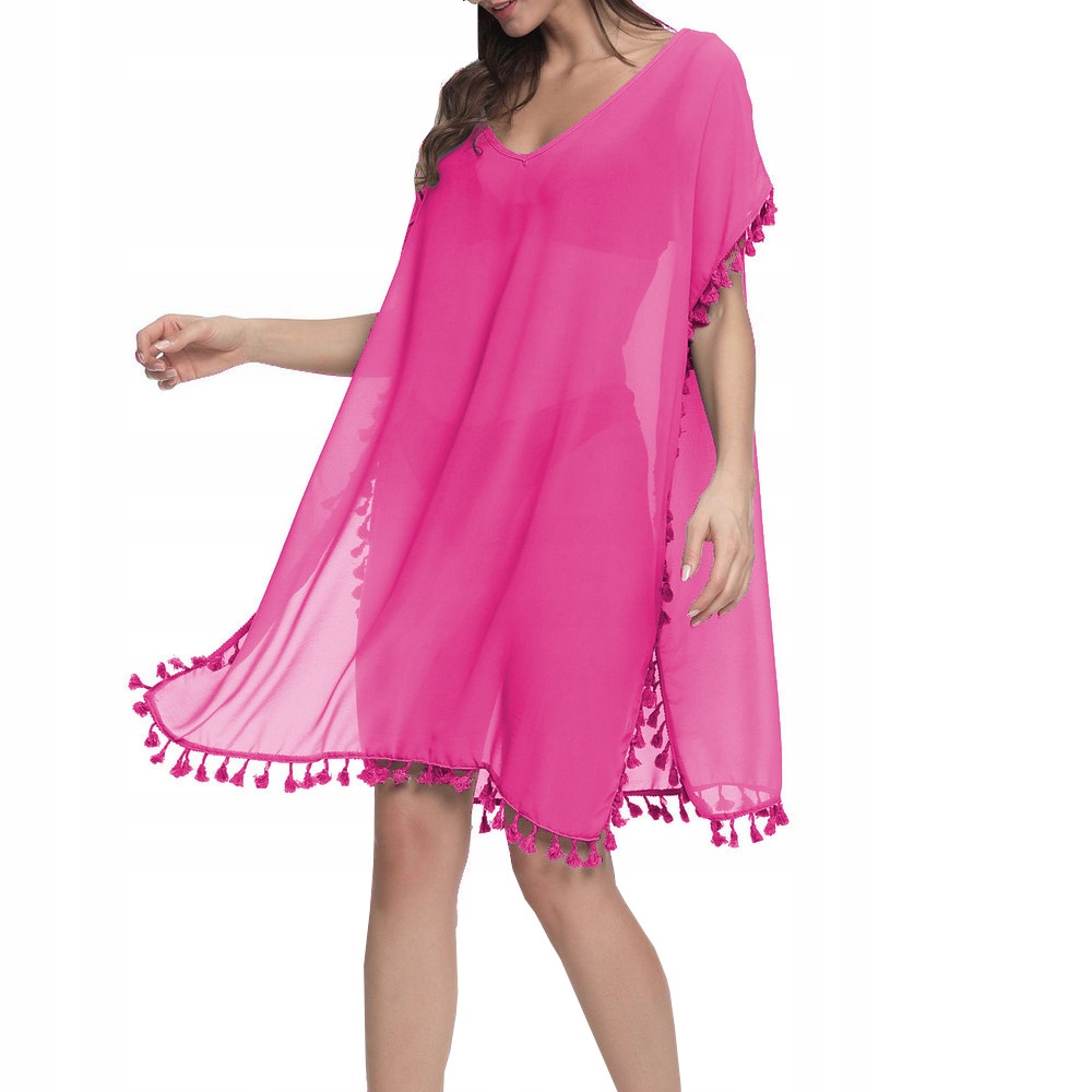 SUKIENKA PLAŻOWA ZWIEWNE PAREO TUNIKA Z FRĘDZLAMI