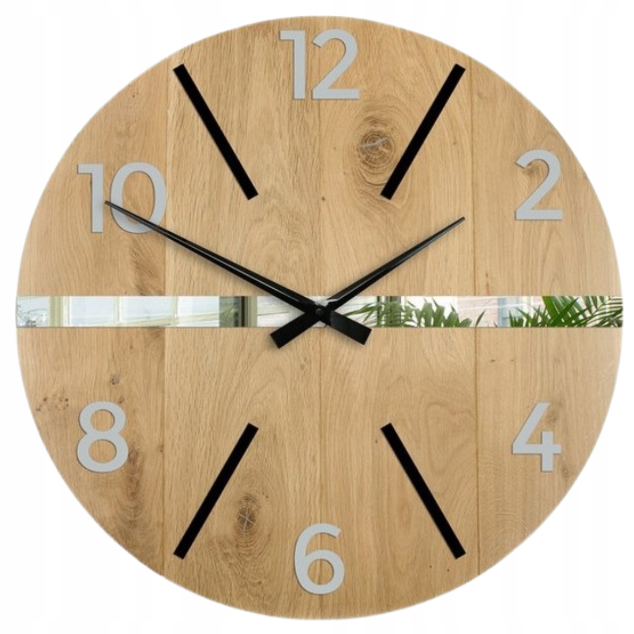 Nástenné hodiny Drevené dubové akrylové Aksel Wood Pás Zrkadlo 60 cm Okrúhle