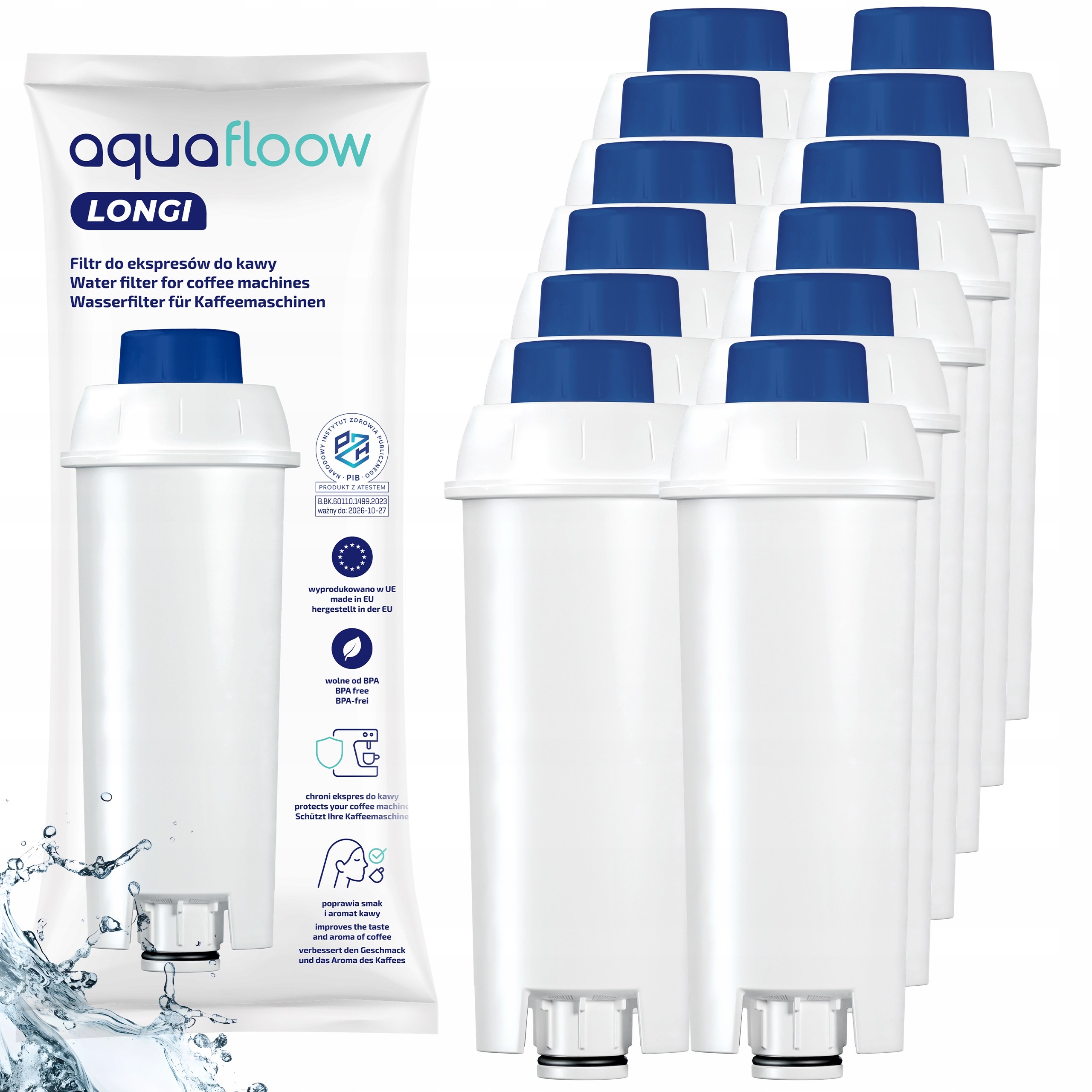12x filtr wody do ekspresu Delonghi Dinamica Eletta AquaFloow Longi