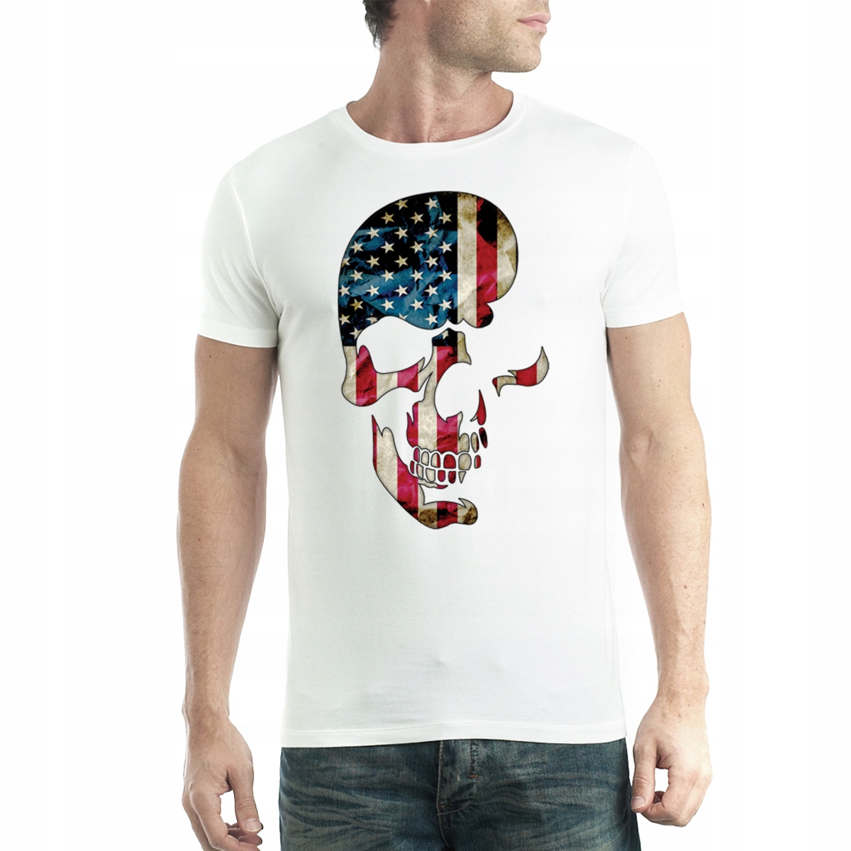 

Czaszka Flaga Usa Koszulka Męska Biel 4XL
