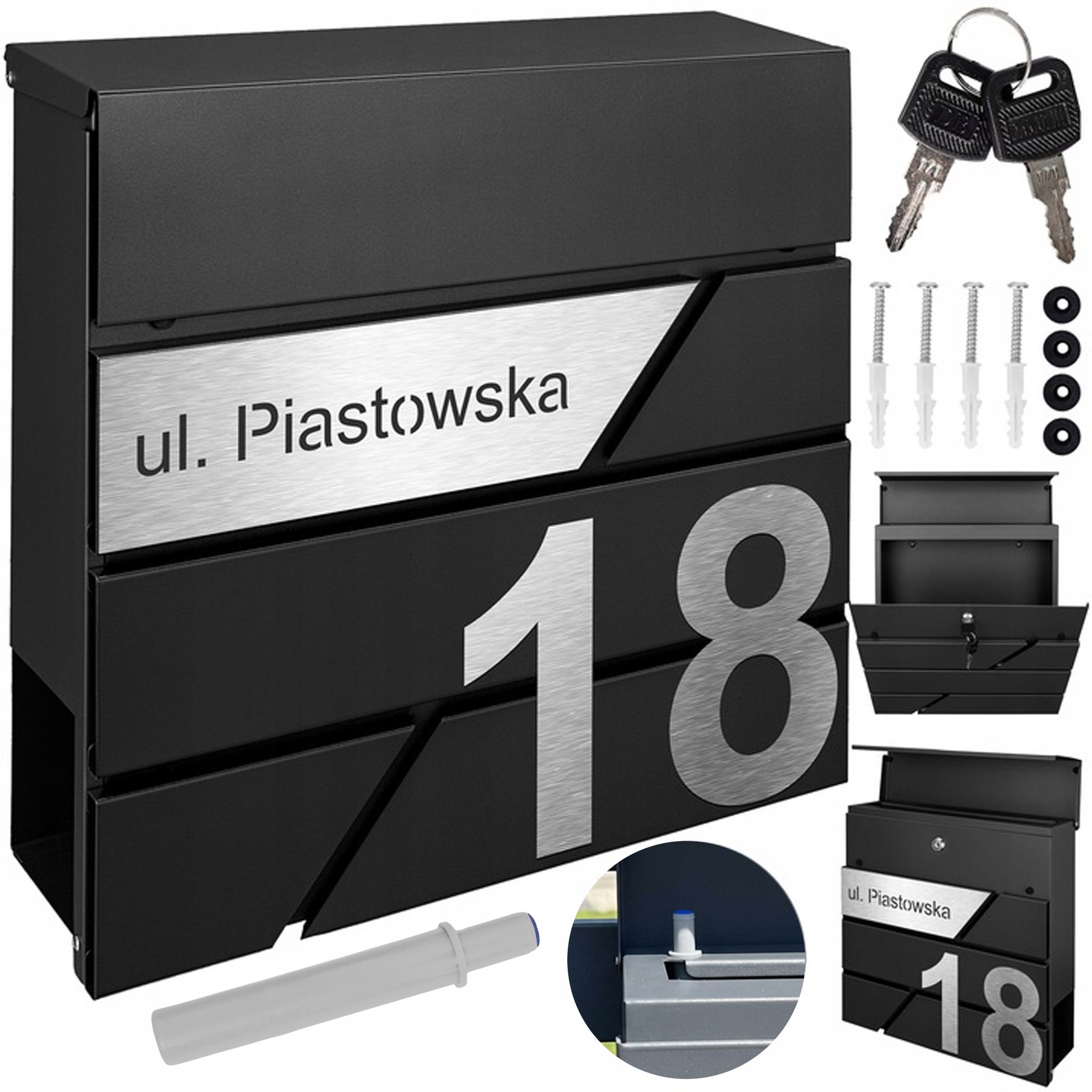 Moderní Poštovní Schránka, Černý Laminát, Číslice