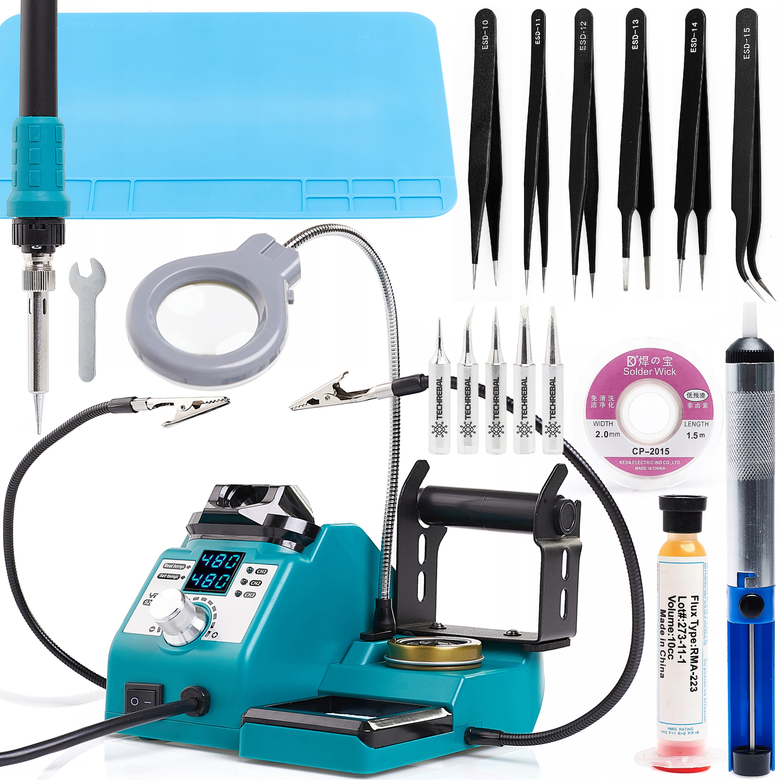 Stacja Lutownicza Yihua 926 Led-iv 6x Pęseta Topnik Mata Plecionka Odsysacz