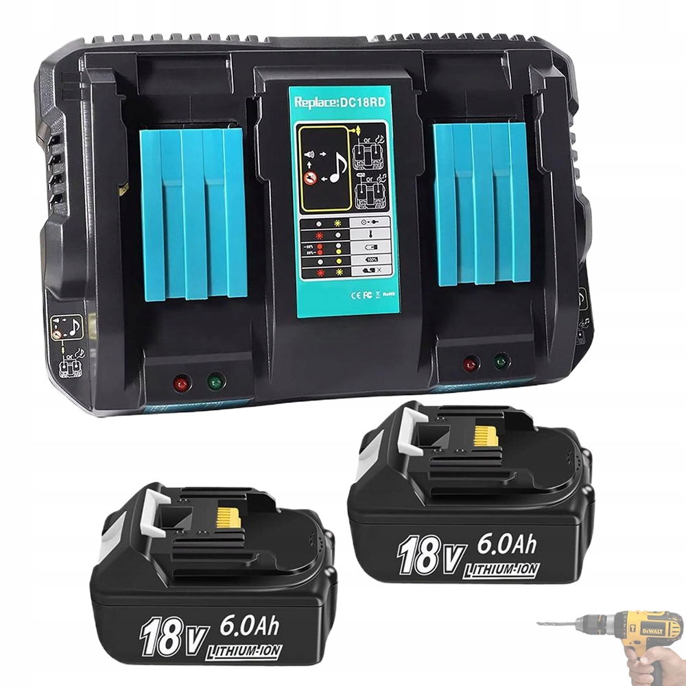 Baterie Pro Makita 18V 6AH 6000 Mah Dvojitá Nabíječka DC18RD Led Indikátor