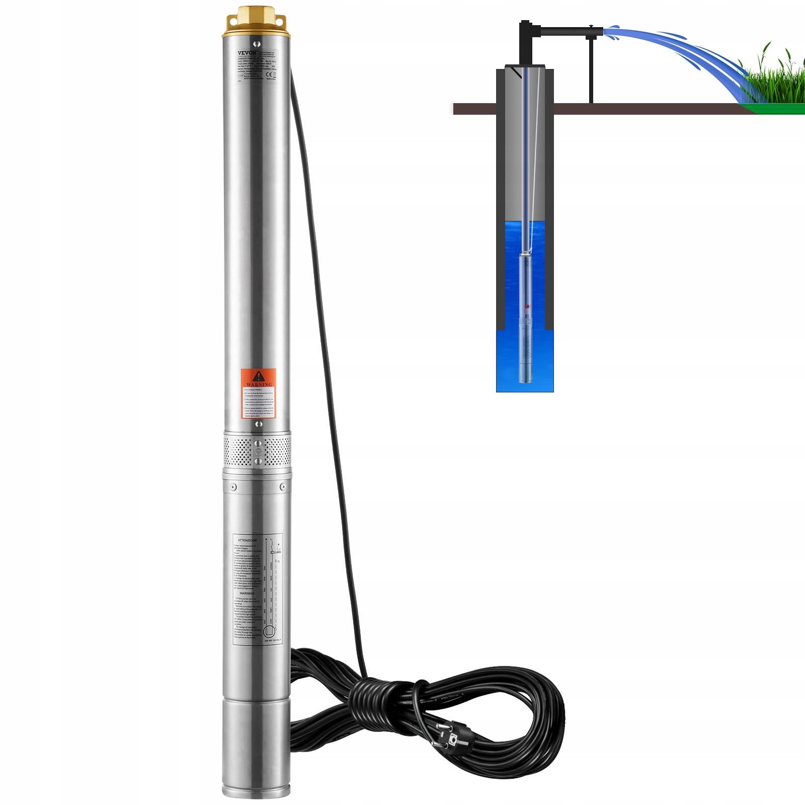 Vevor Ponorné Čerpadlo Do Ponorných Studní 1100 W 7.1 M3 H 105 M Silné
