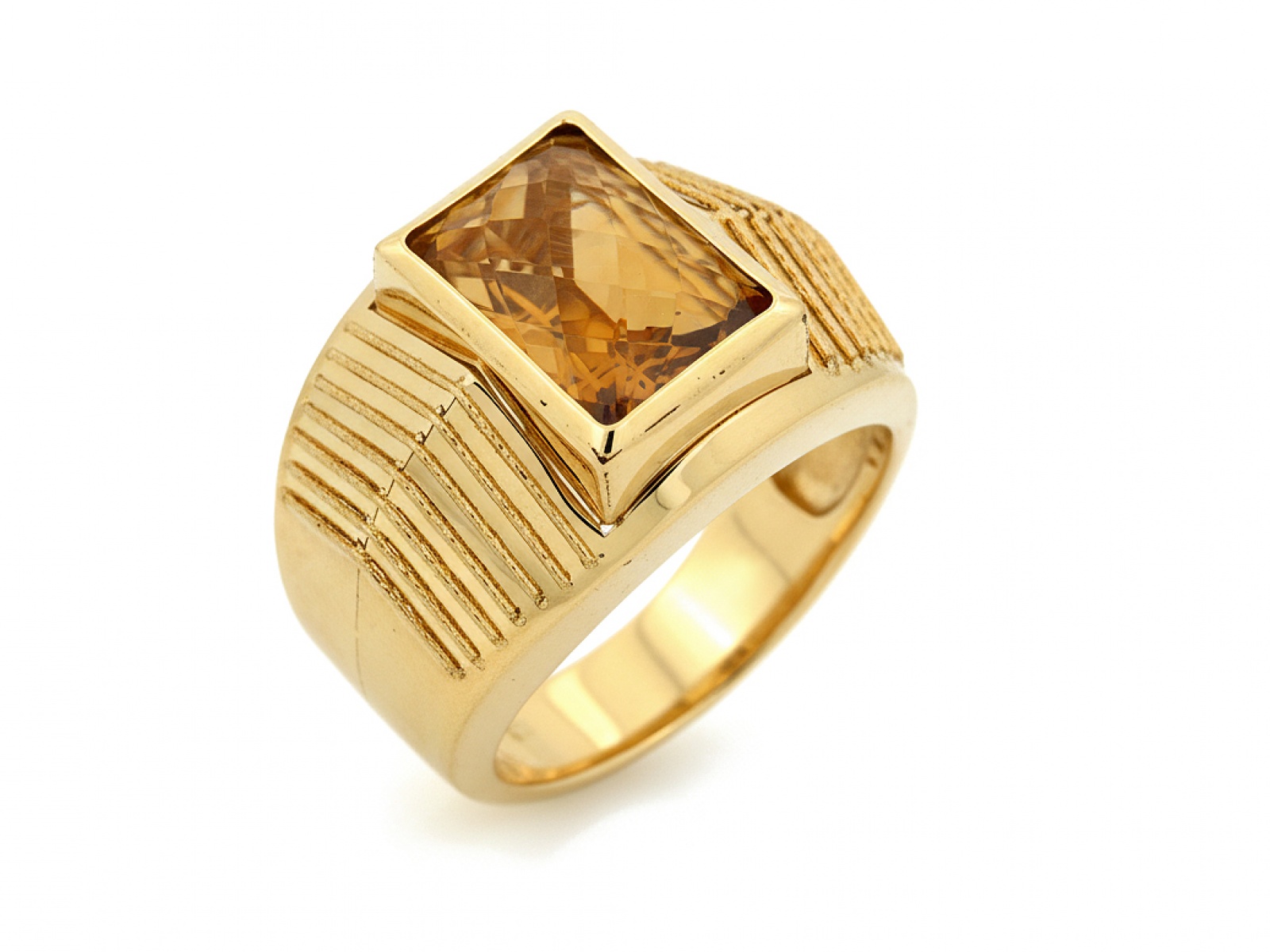 Velký zlatý prsten 585 s šampaňskou zirkonií r18, módní prstýnek 6.88 g