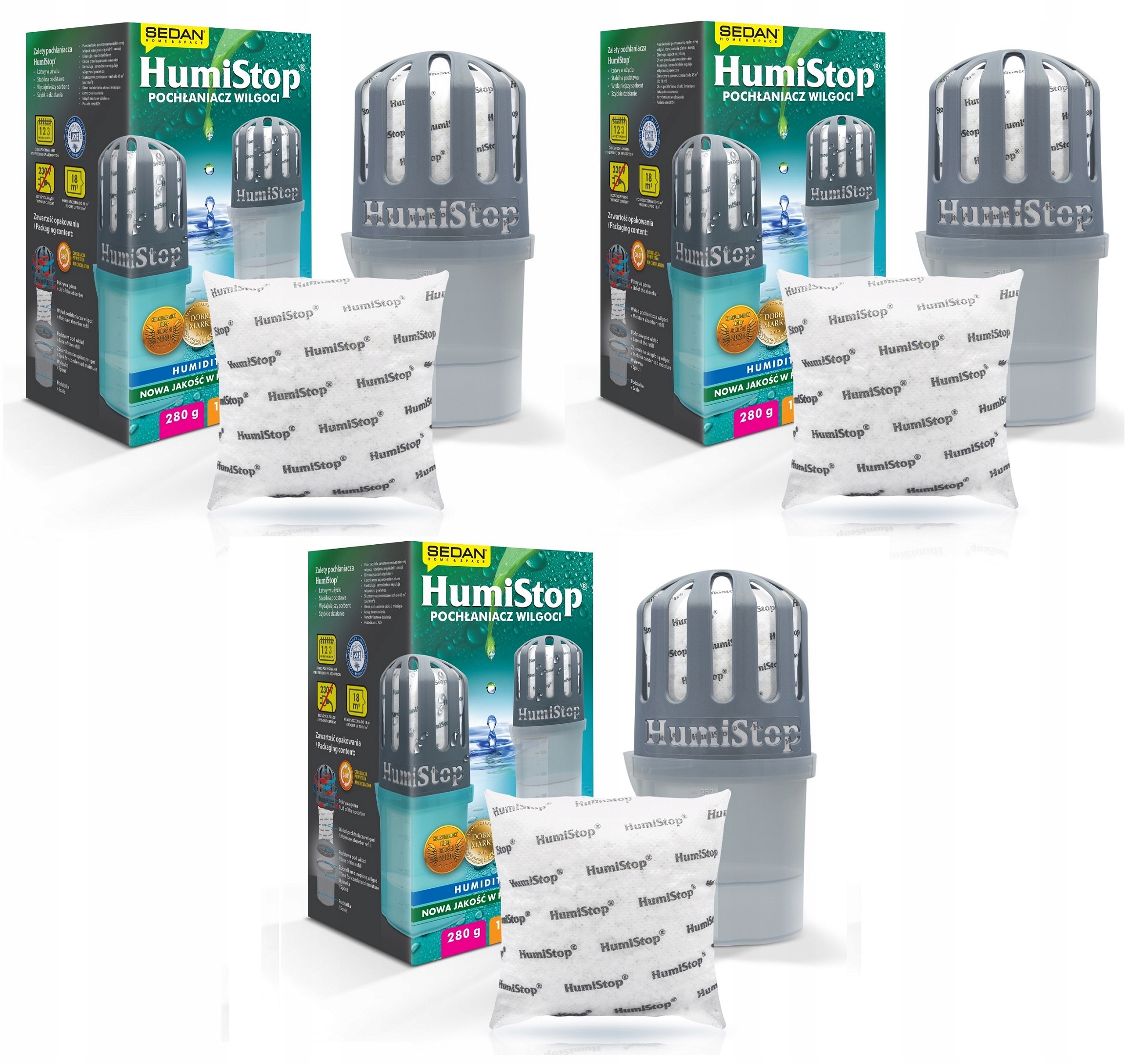3 POCHŁANIACZE WILGOCI HUMISTOP z 6 WKŁADAMI