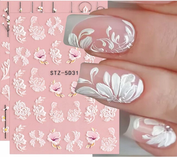 NAKLEJKI NA PAZNOKCIE SAMOPRZYLEPNE BIAŁE STZ-5D31