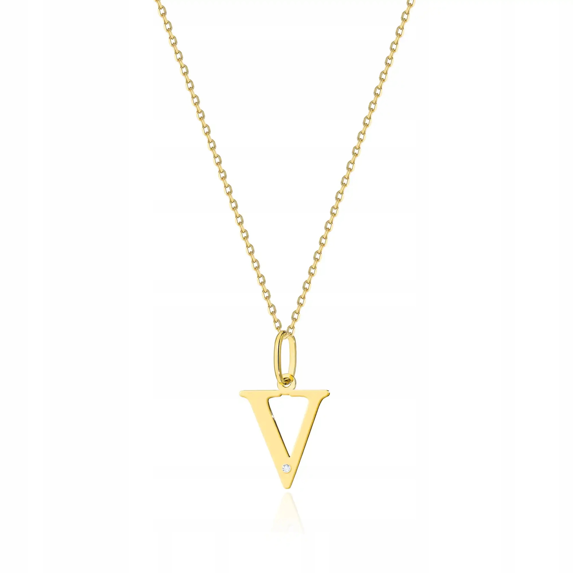 Zlatý dámský náhrdelník 585 s diamanty, písmeno V, značkový, od klenotníka 14kt