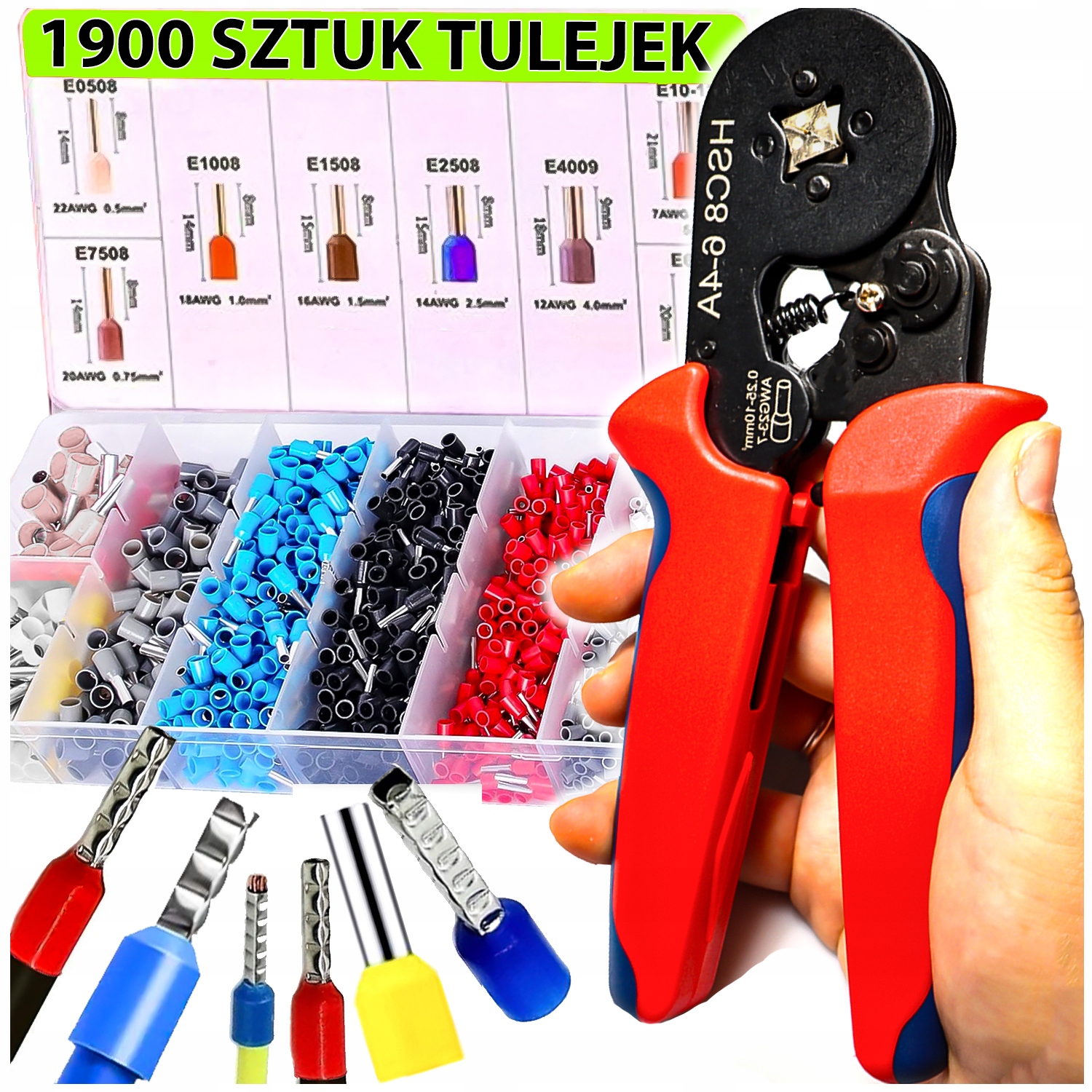 Zaciskarka konektorów końcówek kabli i przewodów + zestaw 1900 tulejek