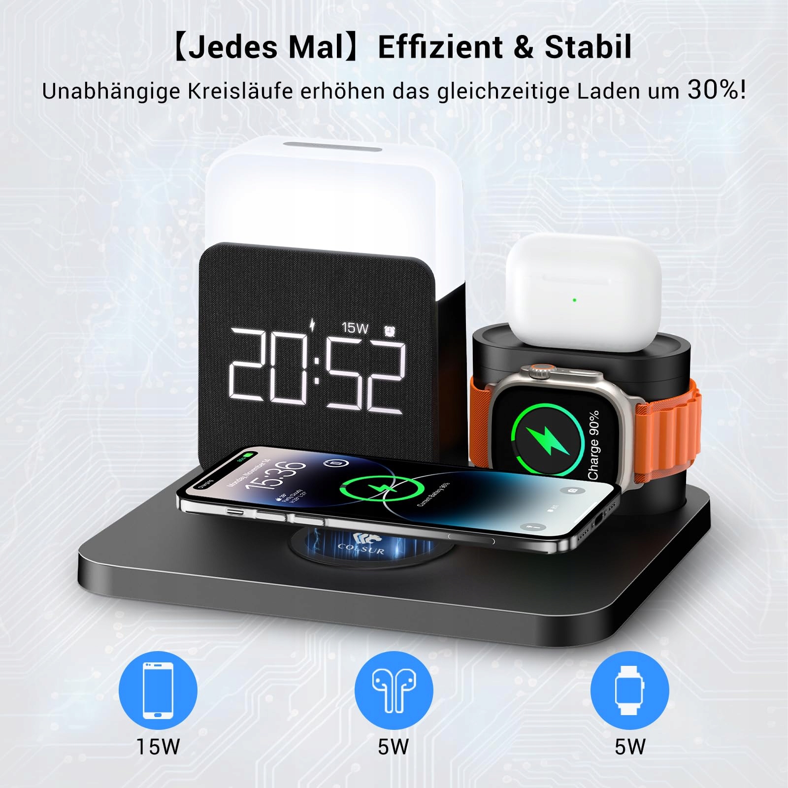 COLSUR Stacja Ładowania 3w1 Do Apple Watch iPhone Airpods Lampka — miniatura 3