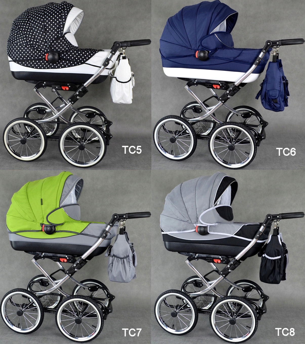 KLASYCZNY Wózek DZIECIĘCY 4w1 VIKO RETRO CHROM BAZA ISOFIX + Dodatki Rodzaj kół Pompowane