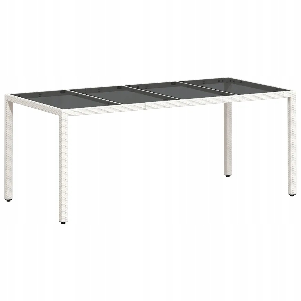 Zahradní stůl z Pe ratanu 190 x 90 x 75 cm, bílá barva, skleněná deska