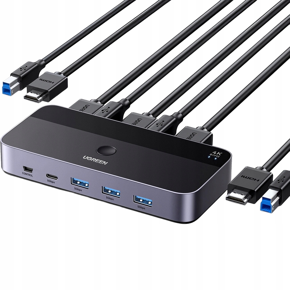 Přepínač, adaptér Ugreen Kvm Switch 2v1 s Usb-c, Usb-a, Hdmi 4K a 120Hz