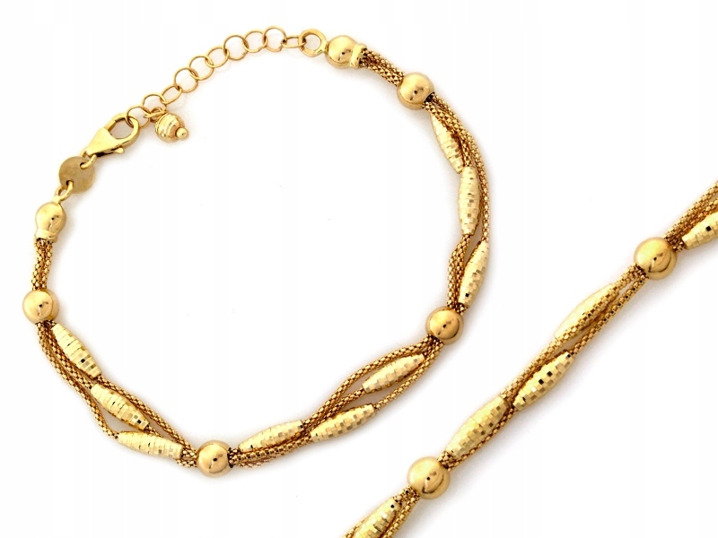 Zlatý náramek 585 třířadý z řetízků s kuličkami r19 dárek 5.12 g