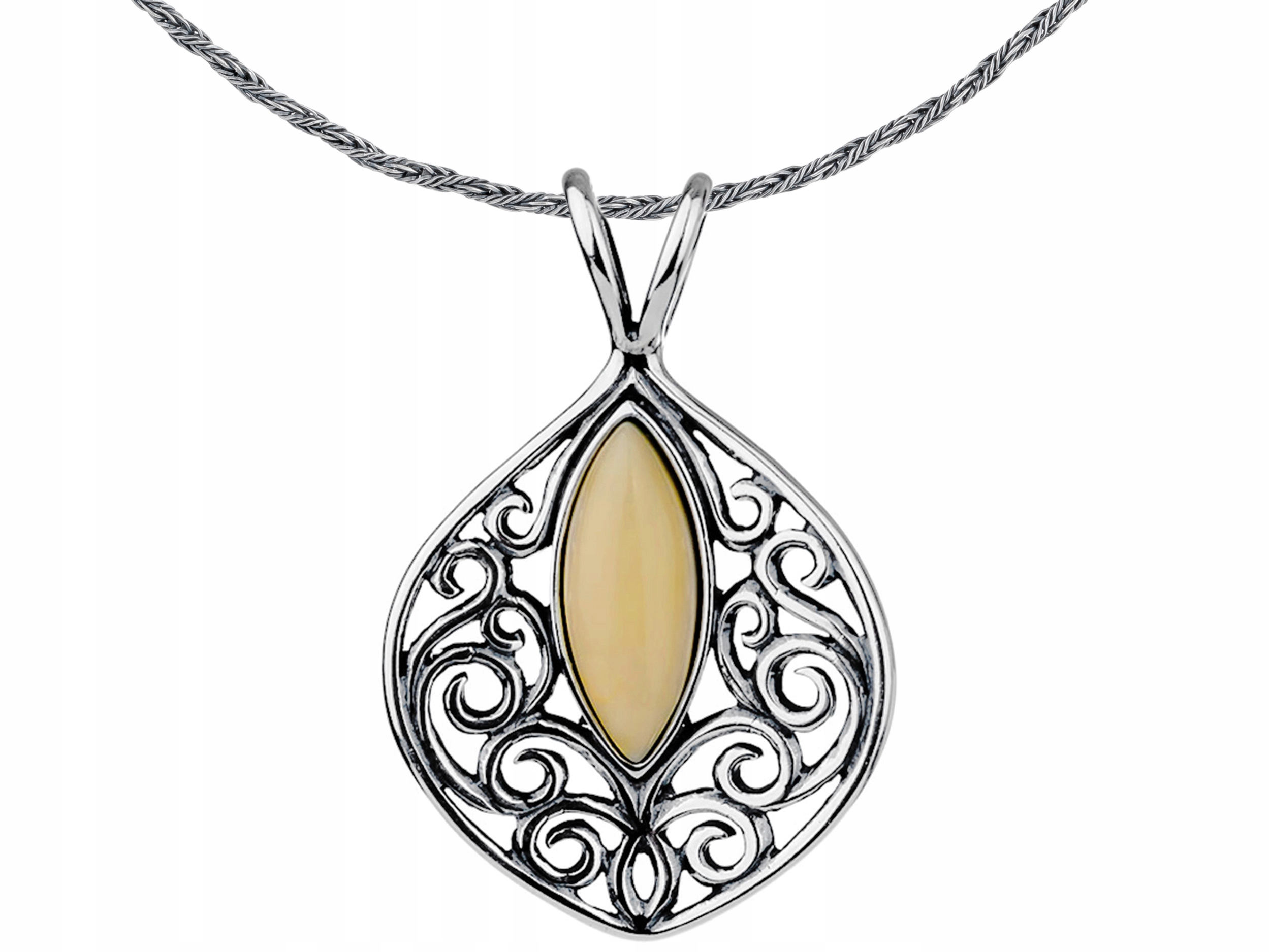 Krátký stříbrný oxidovaný dámský vintage náhrdelník s jantarem, velikost 42