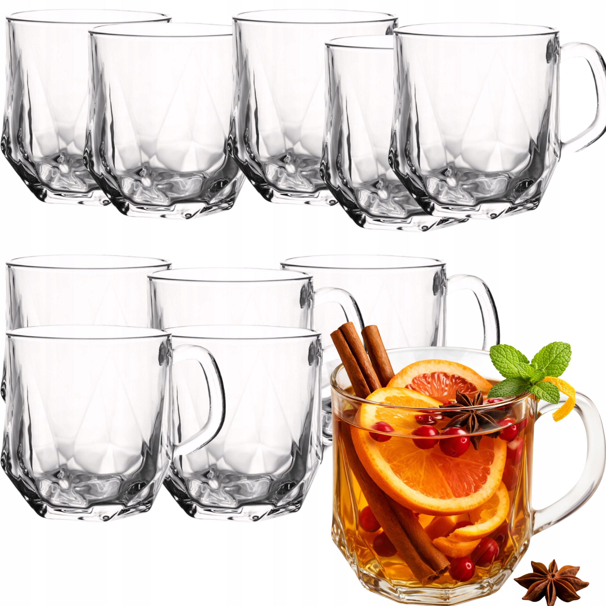 sklenice na kávu, čaj a nápoje 300 ml Sklenice S Uchem Sada 12 Kusů