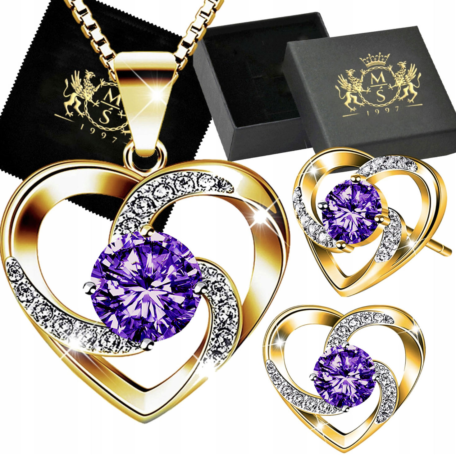 Sada šperků Zlaté Stříbro 925 Přívěsek a Náušnice Srdce jako Dárek