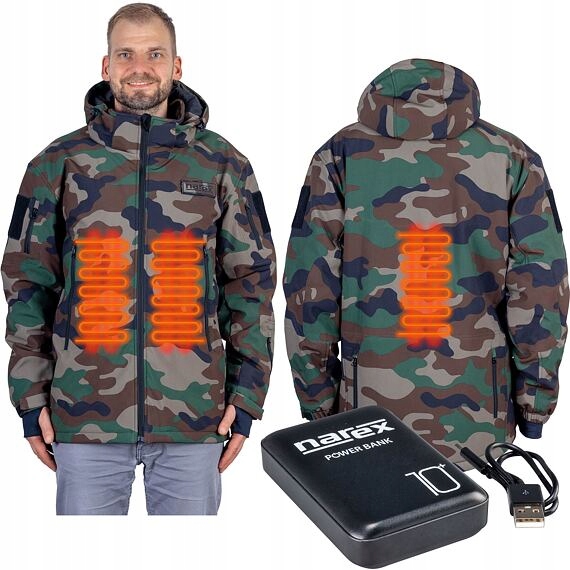 Narex Camouflage Chj-xl Set, vyhřívaná bunda powerbankou, odnímatelná kapuc