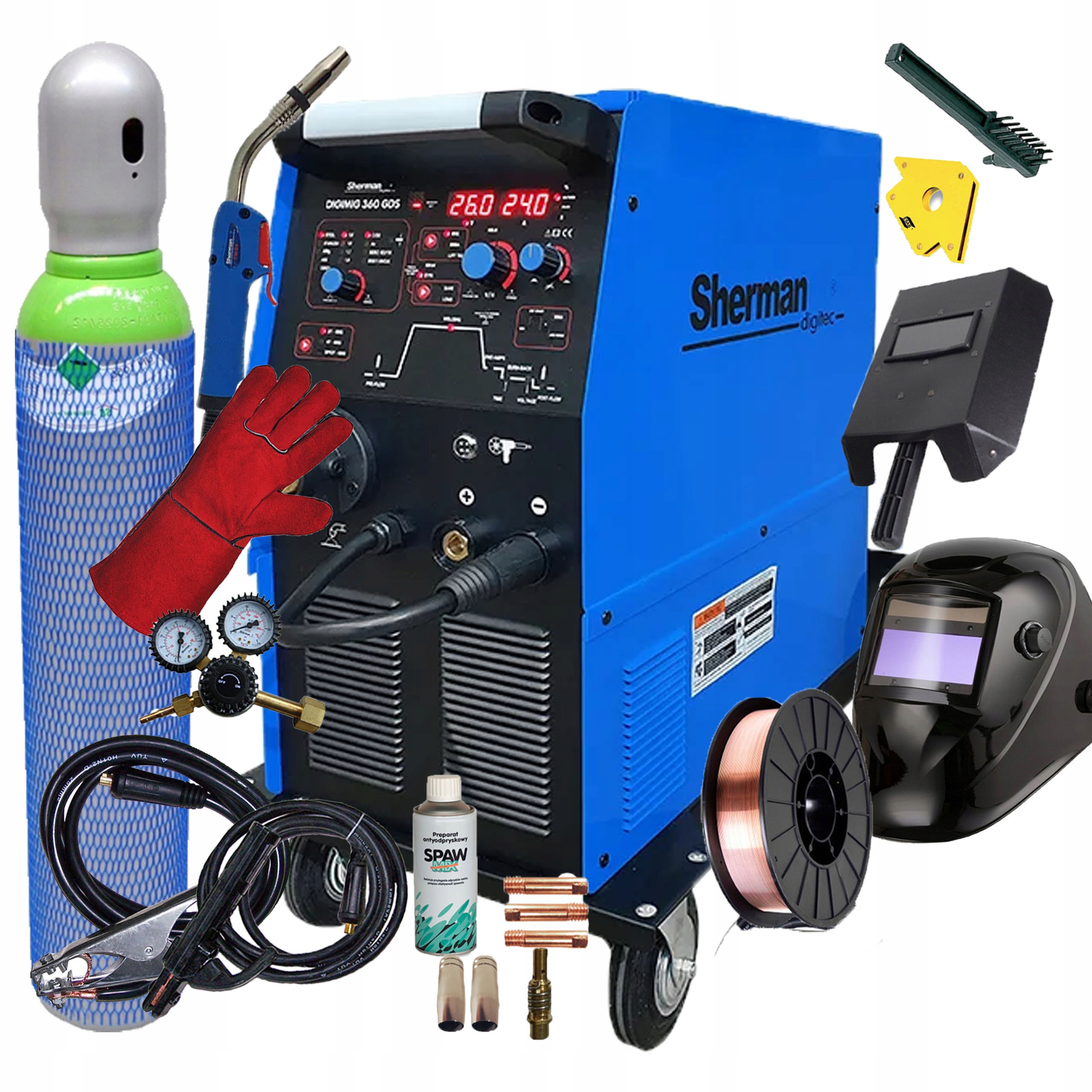 Spawarka Migomat Sherman Digimig 360 Gds Mig Mma Tig 360A Alu 3W1 Zestaw